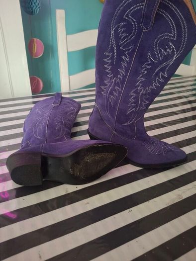 Purple suede cowboy boots