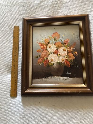 Grab an original painting - Lovely Peony Oil Painting on Canvas Signed "Stemple" - Rare