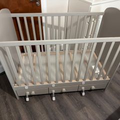 Cot(convertible) with mattress, side protection anti stuck, pillow and bed sheets