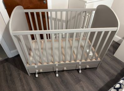 Cot(convertible) with mattress, side protection anti stuck, pillow and bed sheets