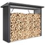 Covered Log Shelter Firewood Rack with Elevated Floor and Sloping Roof, Galvanized Steel 213x66.5x150cm Grey Image 5
