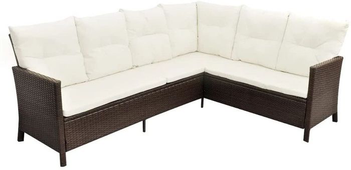 _Poly Rattan Garden Furniture 8 Seater Lounge Set Brown Dining Set