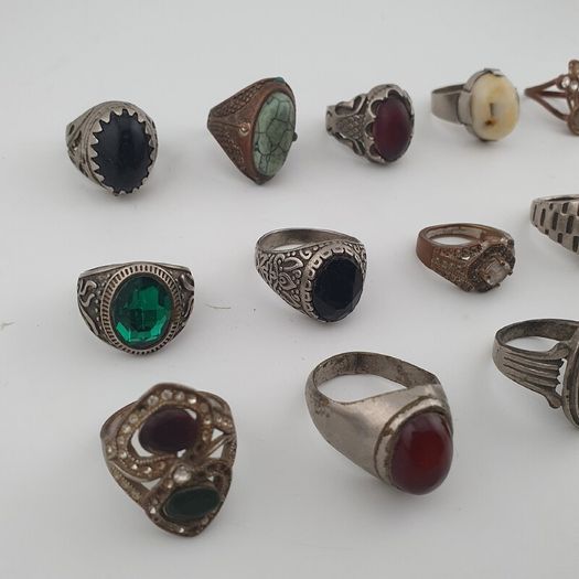 Bohemian Antique Jewellery Bundle 15 Mixed Brass Statement Rings