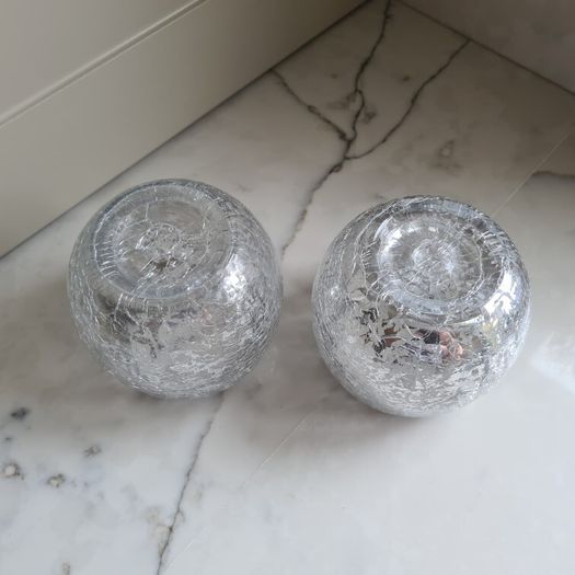 Crackle Glass Tealight Candle Holders X 2