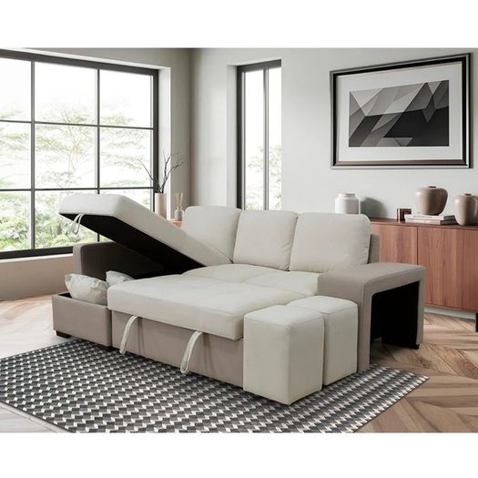 Stacy Beige Chaise Longue Sofa Bed With Storage