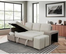 Stacy Beige Chaise Longue Sofa Bed With Storage