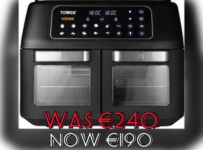 Vortx Vizion Dual Compartment Air Fryer Oven with Digital Touch Panel, 11L, Black