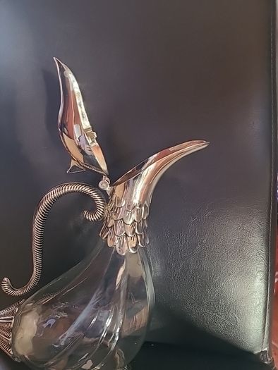 Nice Quality Silea Glass & Silverplate Duck Decanter. Circa 1970