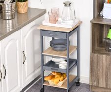 Multi-tier Rolling Kitchen Trolley Serving Cart with 3-Bottle Wine Rack, 1 Drawer, 1 Tray
