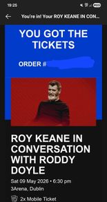 2 x Roy Keane in conversation with Roddy Doyle Sat 9th