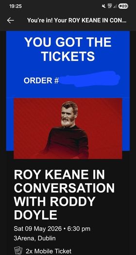 2 x Roy Keane in conversation with Roddy Doyle Sat 9th