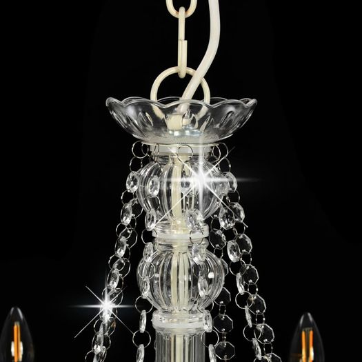 Chandelier with Beads White 8 x E14 Bulbs