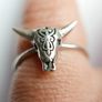 Vintage 925 Sterling Silver BULL SKULL with Horn Ring Image 9