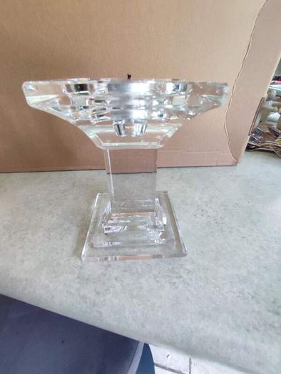 Tipperary Clear crystal Pillar Candle Stand , Signed , Square Candle Stand, Mint Condition. Take 3 different candle size.