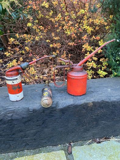 vintage Wesco oil cans and York grease pump