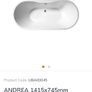Freestanding Bath Brand New SONAS Andrea 1415mm Image 2