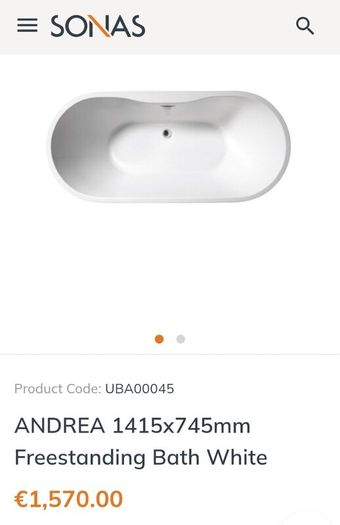Freestanding Bath Brand New SONAS Andrea 1415mm