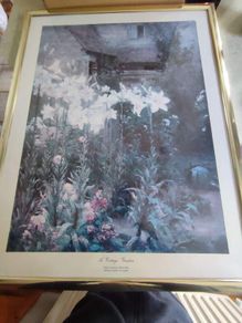 Framed Print Walter Frederick Osborne Irish painter Museum  print A Cottage Garden self portrait farmhouse art kitchen dining room wall art.