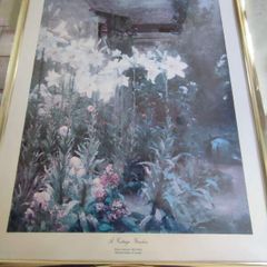 Framed Print Walter Frederick Osborne Irish painter Museum  print A Cottage Garden self portrait farmhouse art kitchen dining room wall art.