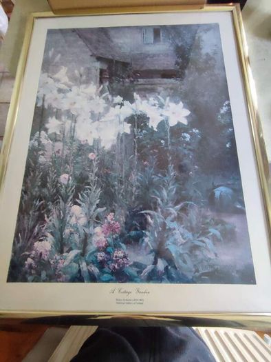 Framed Print Walter Frederick Osborne Irish painter Museum  print A Cottage Garden self portrait farmhouse art kitchen dining room wall art.