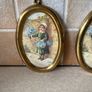 Vintage Pair Wall oval Brass frames features a young girl holding flowers Image 4