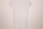 Zara Cream White Black Pinstripe Quilted Short Sleeve Shift Midi Dress Size S