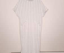 Zara Cream White Black Pinstripe Quilted Short Sleeve Shift Midi Dress Size S