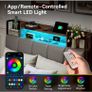 4ft6 Double Bed Frame with Storage Upholstered Headboard, LED Light & Charging Statio Image 9
