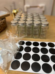 24 Silver Aluminum or bamboo Lid Glass Spice Jars never been used