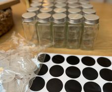 24 Silver Aluminum or bamboo Lid Glass Spice Jars never been used
