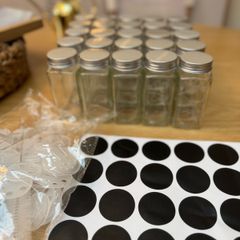 24 Silver Aluminum or bamboo Lid Glass Spice Jars never been used