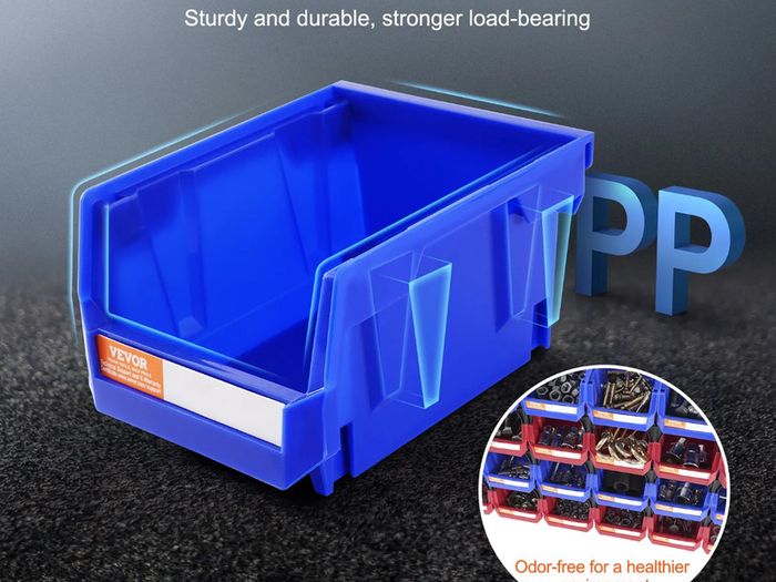 Plastic Storage Bin (5-Inch x 4-Inch x 3-Inch),Hanging Stackable Storage Organizer Bin, Blue/Red, 24-Pack