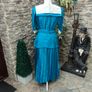 vintage 80s aqua blue green pleated skirt dress with Peter Pan collar size small Image 3