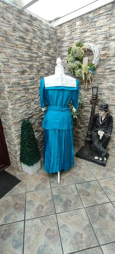 vintage 80s aqua blue green pleated skirt dress with Peter Pan collar size small