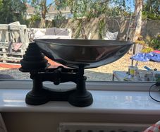 old weighing scales with weights