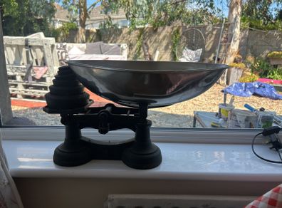 old weighing scales with weights