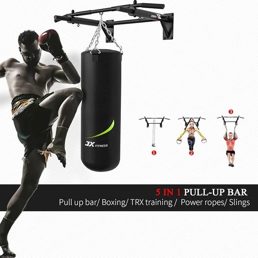 Pull Up Bar Wall Mounted Chin Up Bar Home Gym Punch Bag and TRX Training Hook Exercise Bracket Upper Body Workout Bar