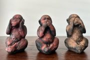 Vintage See No Evil Hear No Evil Speak No Evil Monkey Figurines  Hand-Carved Set of 3