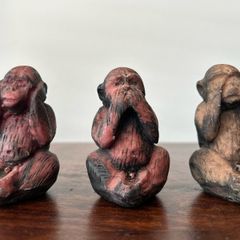 Vintage See No Evil Hear No Evil Speak No Evil Monkey Figurines  Hand-Carved Set of 3