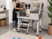 Professional Stainless Steel Pet Grooming  Dog Bath Station with Steps & Shower Kit