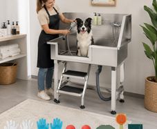 Professional Stainless Steel Pet Grooming  Dog Bath Station with Steps & Shower Kit