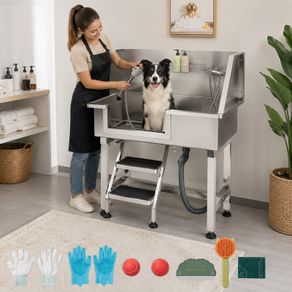 Professional Stainless Steel Pet Grooming  Dog Bath Station with Steps & Shower Kit