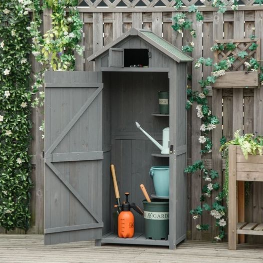 Garden Shed Vertical Utility 3 Shelves Shed Wood Outdoor Garden Tool Storage Unit Storage Cabinet, 77 x 54.2 x 179cm MULTIPLE COLOURS AVAILABLE (FREE SHIPPING)
