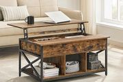 Coffee Table, Height-Adjustable Living Room Table, Coffee Table, Open and Hidden Storage Space, X-Struts, 60 x 100 x (48-62) cm, Anthracite Grey/Black