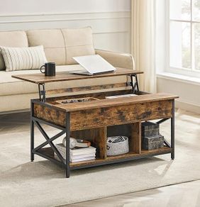 Coffee Table, Height-Adjustable Living Room Table, Coffee Table, Open and Hidden Storage Space, X-Struts, 60 x 100 x (48-62) cm, Anthracite Grey/Black