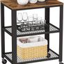 _Serving Trolley Kitchen Trolley 4 Wheels Steel Frame 3 Shelves for Kitchen Living Room Industrial Design Vintage Brown Image 5
