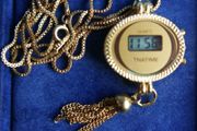 Vintage 70s LCD Digital Quartz Tassel Necklace Oval PENDANT Watch