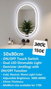 LED Bathroom Mirror Antifog 50x80cm Tricolor Light