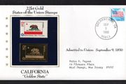 1988 USA California "Golden State" 22kt Gold Replica of the 1976 United States Flag Stamps showing 25c US flag definitive tied Sacramento, California (state capital) illustrated cover