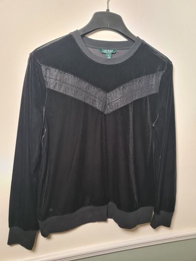 womens RALPH LAUREN black velvet sweater jumper blouse Size medium